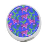 Pink Tigers On A Blue Background 4-Port USB Hub (One Side) Front