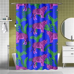 Pink Tigers On A Blue Background Shower Curtain 48  X 72  (small)  by SychEva