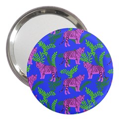 Pink Tigers On A Blue Background 3  Handbag Mirrors by SychEva