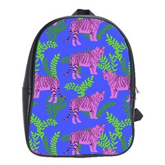 Pink Tigers On A Blue Background School Bag (xl) by SychEva