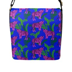 Pink Tigers On A Blue Background Flap Closure Messenger Bag (l) by SychEva