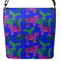 Pink Tigers On A Blue Background Flap Closure Messenger Bag (s) by SychEva