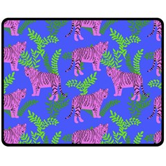 Pink Tigers On A Blue Background Double Sided Fleece Blanket (medium)  by SychEva