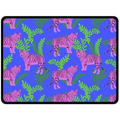 Pink Tigers On A Blue Background Double Sided Fleece Blanket (large)  by SychEva