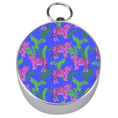 Pink Tigers On A Blue Background Silver Compasses by SychEva