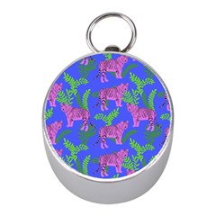 Pink Tigers On A Blue Background Mini Silver Compasses by SychEva