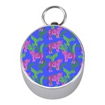 Pink Tigers On A Blue Background Mini Silver Compasses Front