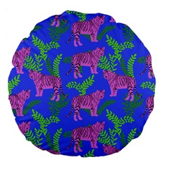 Pink Tigers On A Blue Background Large 18  Premium Flano Round Cushions by SychEva