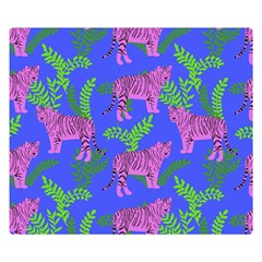 Pink Tigers On A Blue Background Double Sided Flano Blanket (small)  by SychEva