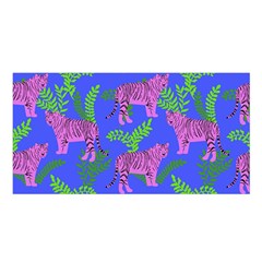 Pink Tigers On A Blue Background Satin Shawl by SychEva