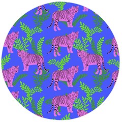 Pink Tigers On A Blue Background Wooden Bottle Opener (round) by SychEva