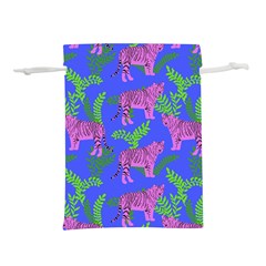 Pink Tigers On A Blue Background Lightweight Drawstring Pouch (l) by SychEva