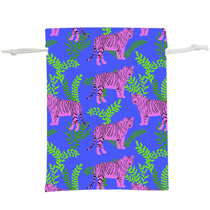 Pink Tigers On A Blue Background  Lightweight Drawstring Pouch (XL)