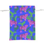 Pink Tigers On A Blue Background  Lightweight Drawstring Pouch (XL) Back