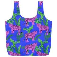 Pink Tigers On A Blue Background Full Print Recycle Bag (xxl) by SychEva