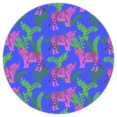 Pink Tigers On A Blue Background Round Trivet by SychEva