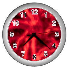 Cadmium Red Abstract Stars Wall Clock (silver) by DimitriosArt