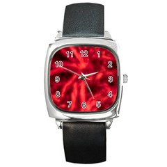 Cadmium Red Abstract Stars Square Metal Watch