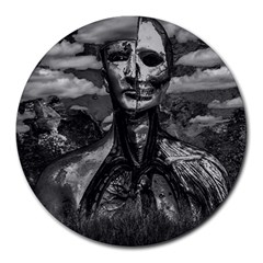 Bw Creepy Fantasy Scene Artwork Round Mousepads by dflcprintsclothing