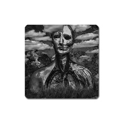 Bw Creepy Fantasy Scene Artwork Square Magnet