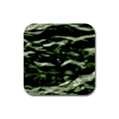 Green  Waves Abstract Series No5 Rubber Square Coaster (4 Pack) by DimitriosArt