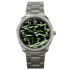 Green  Waves Abstract Series No5 Sport Metal Watch by DimitriosArt