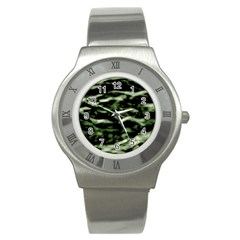 Green  Waves Abstract Series No5 Stainless Steel Watch by DimitriosArt