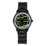 Green  Waves Abstract Series No5 Stainless Steel Round Watch Front