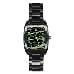 Green  Waves Abstract Series No5 Stainless Steel Barrel Watch by DimitriosArt