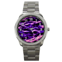 Purple  Waves Abstract Series No1 Sport Metal Watch by DimitriosArt