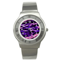 Purple  Waves Abstract Series No1 Stainless Steel Watch by DimitriosArt