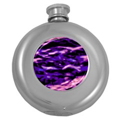 Purple  Waves Abstract Series No1 Round Hip Flask (5 Oz) by DimitriosArt