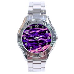 Purple  Waves Abstract Series No1 Stainless Steel Analogue Watch by DimitriosArt