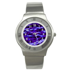 Purple  Waves Abstract Series No2 Stainless Steel Watch by DimitriosArt