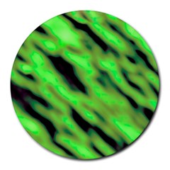 Green  Waves Abstract Series No7 Round Mousepads by DimitriosArt