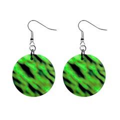 Green  Waves Abstract Series No7 Mini Button Earrings by DimitriosArt