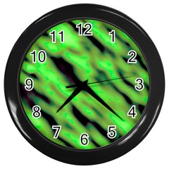 Green  Waves Abstract Series No7 Wall Clock (black) by DimitriosArt