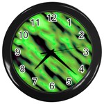 Green  Waves Abstract Series No7 Wall Clock (Black) Front