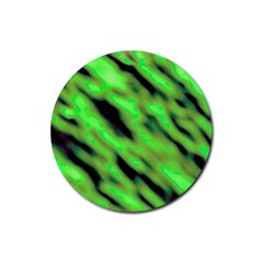 Green  Waves Abstract Series No7 Rubber Coaster (round) by DimitriosArt