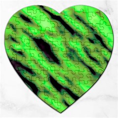 Green  Waves Abstract Series No7 Jigsaw Puzzle (heart) by DimitriosArt