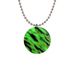 Green  Waves Abstract Series No7 1  Button Necklace by DimitriosArt