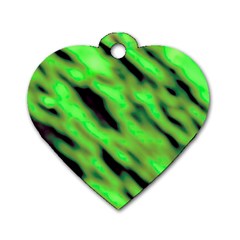 Green  Waves Abstract Series No7 Dog Tag Heart (one Side) by DimitriosArt