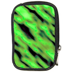 Green  Waves Abstract Series No7 Compact Camera Leather Case by DimitriosArt