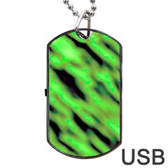 Green  Waves Abstract Series No7 Dog Tag Usb Flash (one Side) by DimitriosArt