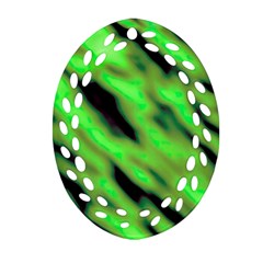 Green  Waves Abstract Series No7 Oval Filigree Ornament (two Sides) by DimitriosArt