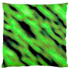 Green  Waves Abstract Series No7 Large Cushion Case (two Sides) by DimitriosArt