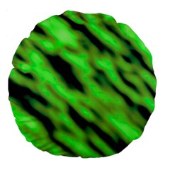 Green  Waves Abstract Series No7 Large 18  Premium Flano Round Cushions by DimitriosArt