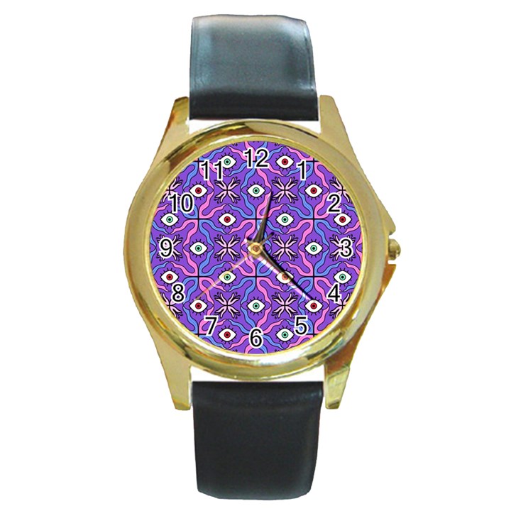 Abstract Illustration With Eyes Round Gold Metal Watch