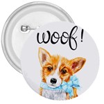 Welsh Corgi Pembrock with a blue bow 3  Buttons Front