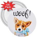 Welsh Corgi Pembrock with a blue bow 3  Buttons (100 pack)  Front